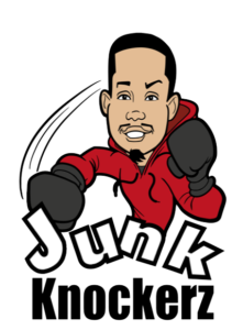 Junk knockerz logo featuring man in red hoodie boxing